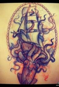 Еўрапейскі і амерыканскі парусны рукапіс з малюнкам татуіроўкі кальмараў
