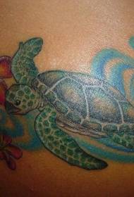 Turtle di culore di spalla è mudellu di tatuaggi di fiori