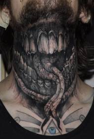 남자 목 색 공포 스타일 괴물 혀 문신 패턴