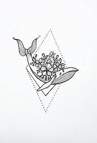 Рукописная татуировка с изображением маленького цветка свежего кита