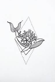 Manoscritto modello piccolo tatuaggio floreale balena fresca