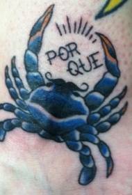 Gražus mėlynas krabų ir raidžių tatuiruotės raštas