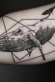 Grande balena di luccio punto nero combinato con motivo geometrico del tatuaggio