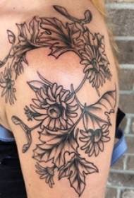 Schoolmeisje arm op zwarte punt doorn eenvoudige abstracte lijn plant bloem tattoo foto