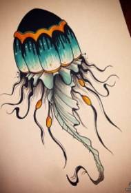 European at American jellyfish watercolor splash tinta tattoo manuskrito