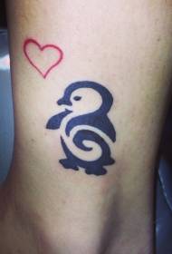 Нога простий пінгвін у формі серця татуювання