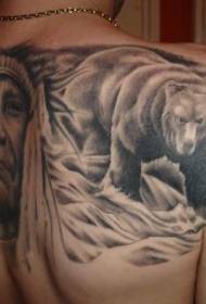 Pattern di tatuaggi cù indiani spurtati è orsi à longu u fiumu