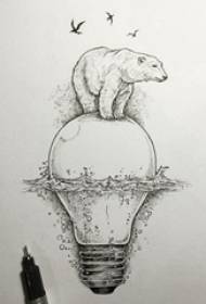 Manuscrit de tatouage créatif ours polaire et ampoule de tatouage