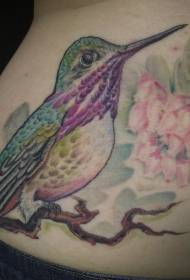 წელის ფერის hummingbird ყვავილების tattoo ნიმუშით