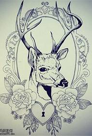 Antelope վարդի ծաղիկների սիրո փական դաջվածքի ձեռագիր նկարը