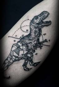 Ongewéinlech schwaarz geometresch Linnen kombinéiert den Dinosaurier Tattoo Muster