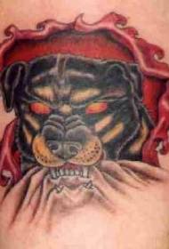 Qhov muag liab daj Rottweiler ua rau daim tawv nqaij tsim kua muag tattoo txawv