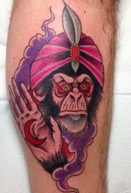 Modello di tatuaggio divinazione scimpanzé vecchio colore delle gambe