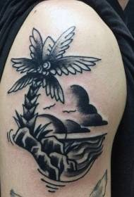 modello di tatuaggio semplice della vecchia scuola in bianco e nero e braccio della costa