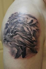 padrão de tatuagem de golfinho preto e branco muito bonito