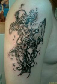 model de tatuaj de delfini gri negru pe braț