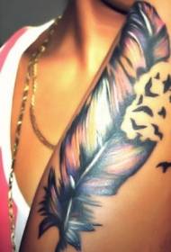 girl arm beautiful feather bird Tattoo pattern