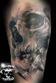 braço sonho muito realista preto e branco crânio e bala tatuagem padrão