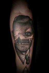 μαύρο και άσπρο μοτίβο τατουάζ πορτραίτο άγνωστο στυλ του βραχίονα