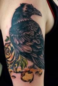 Patrón de tatuaje Big Black Raven y Yellow Rose