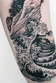 Simple design of black pricking spray arm tattoo pattern