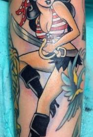 ruka crtani stil šareni ženski gusarski tetovaža uzorak
