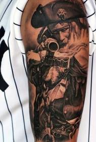 pirata preto e branco de filme estilo braço) padrão de tatuagem pistola
