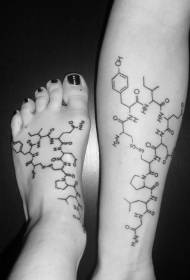 Kar és a lábfej gondosan megtervezett kémiai elem tetoválás mintája