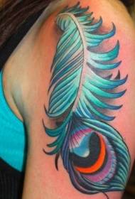 blue on the arm Color peacock feather tattoo pattern