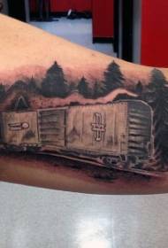 zajímavý design černý vlak lesy paže tetování vzor)