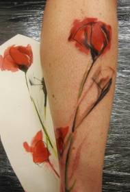 arm watercolor style poppies tattoo pattern