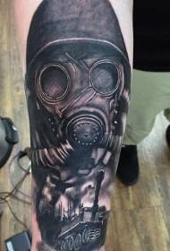 brazo realista máscara de gas militar con patrón de tatuaje de tanque
