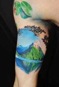 Lengan panangan gaya watercolor ageung pola pola bentang tato