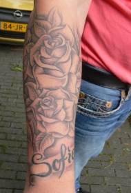手臂可愛的灰色玫瑰紋身圖案
