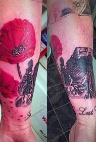bras merveilleux motif de tatouage floral rouge réaliste