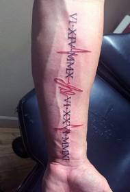 jednoduché červené EKG s černým písmenem paže tetování vzorem