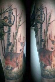 aseiden ihana metsästäjän ja peuron tatuointikuvio