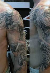 félig elképesztő Poseidon tengeri isten portré tetoválás minta