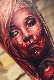 armfärgade blodiga kvinnliga zombie- och ögatatueringsmönster