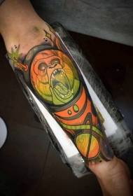 Tegnefarvefarvet abe astronautarm tatoveringsmønster