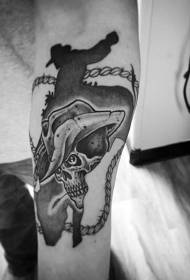 Kar nyugati stílusú fekete-fehér farmer koponya tetoválás minta