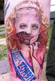 kar Nagyon reális ijesztő szörny lány színes tetoválás minta