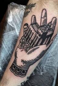 käsivarsityylinen musta linja linna ja käsi tatuointi malli