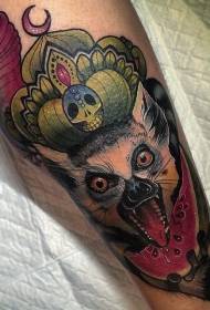 plač lemur a melón farebný tetovací vzor