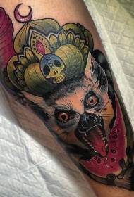 quaj lemur thiab dib liab xim tattoo qauv