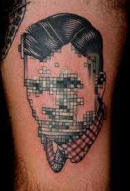 arm painted man portrait with mosaic tattoo pattern