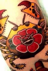 arm old school color Crab and flower tattoo mønster