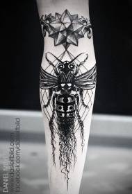 brazo abella picante de punto sorprendente con misterioso patrón de tatuaxe de estrelas