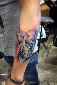 Aquarel stijl puppy avatar en sterrenhemel tattoo tattoo-patroon