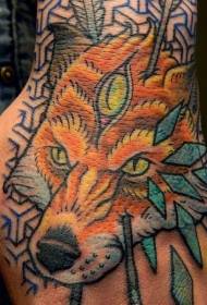 Renard fantaisie de fantaisie simple peint à la main avec un motif de tatouage de flèche